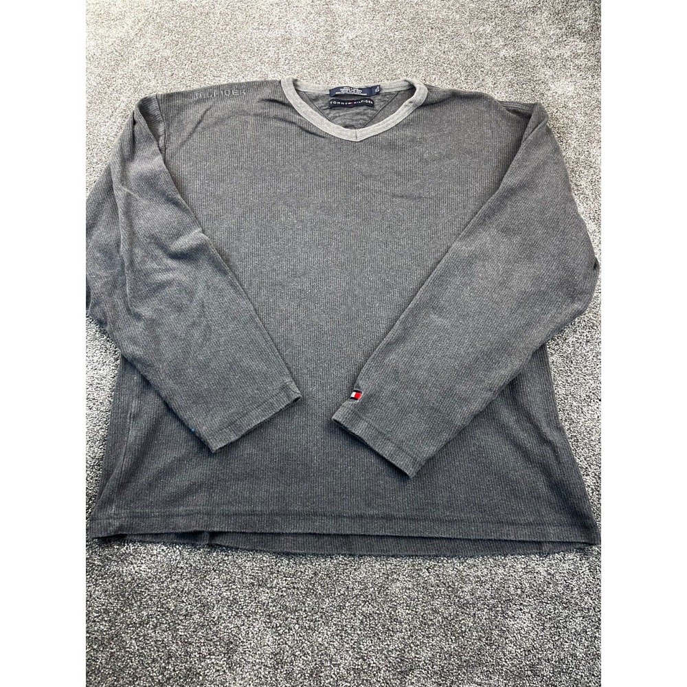 Tommy Hilfiger Sweater‎ Mens Size XL Pullover Long Sleeves Logo 100% Cotton Gray